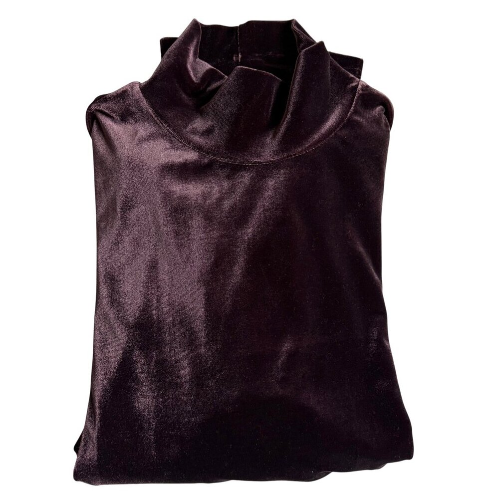 Jones & Co Velvet Turtleneck Long Sleeve Shirt (Purple) - Size Medium
